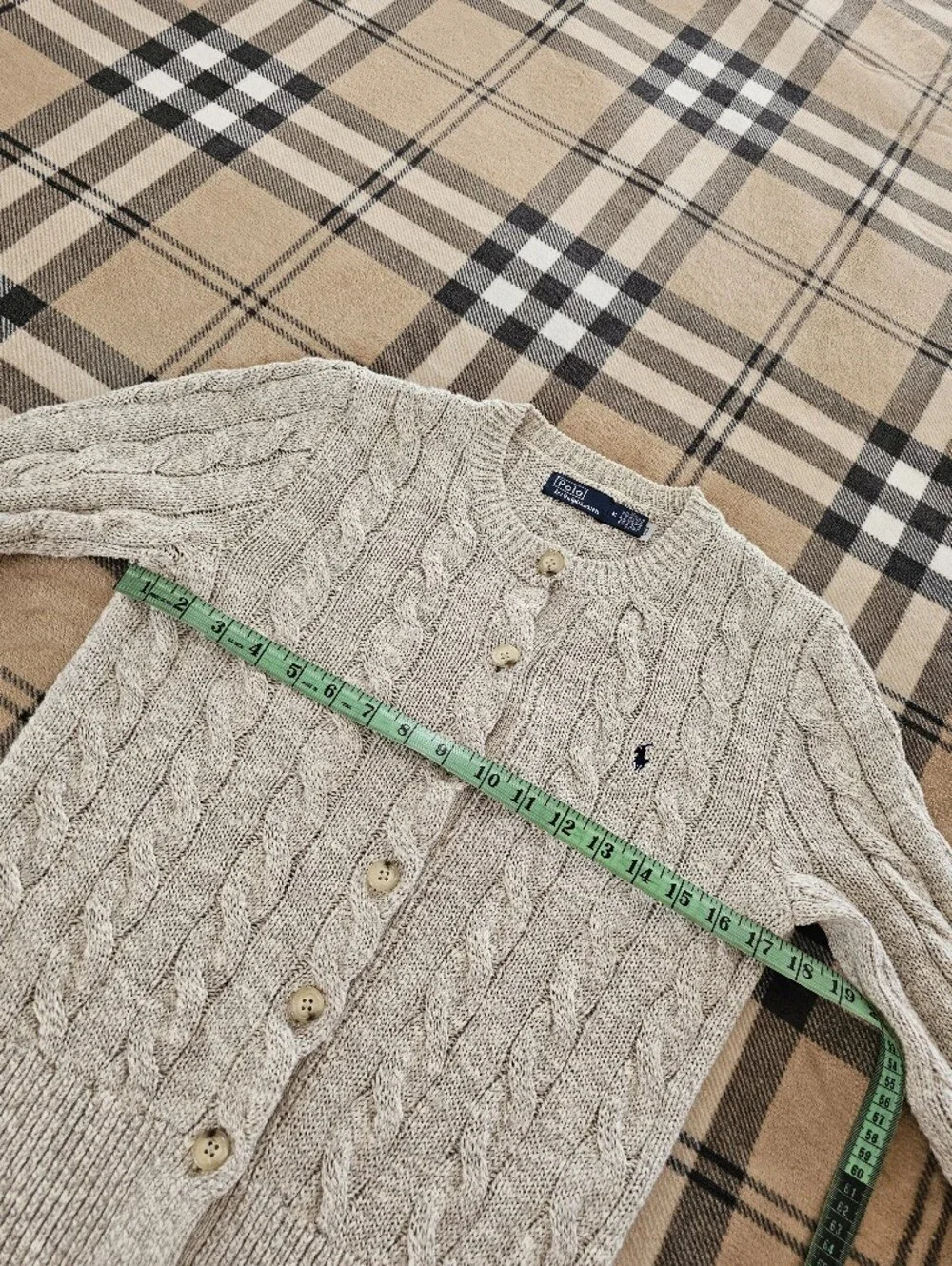 Polo by Ralph Lauren Cream Cable-Knit Button Cardigan Sweater - Picture 7 of 8